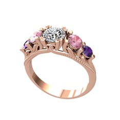 Eden 5 Taş Yüzük - Pırlanta, pembe kuvars ve ametist 18 ayar rose altın yüzük (0.92 karat) #w03825