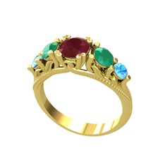 Eden 5 Taş Yüzük - Kök yakut, kök zümrüt ve akuamarin 18 ayar altın yüzük #w3wwyj