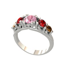 Pembe kuvars, garnet ve dumanlı kuvars 925 ayar gümüş yüzük