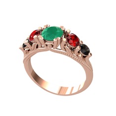 Eden 5 Taş Yüzük - Kök zümrüt, garnet ve siyah zirkon 18 ayar rose altın yüzük #w7pnf8