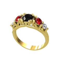 Siyah zirkon, garnet ve beyaz zirkon 14 ayar altın yüzük