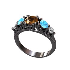 Eden 5 Taş Yüzük - Dumanlı kuvars, akuamarin ve swarovski 925 ayar siyah rodyum kaplama gümüş yüzük #wvthu2