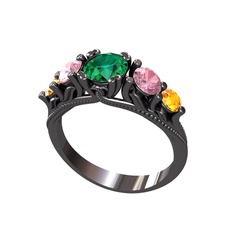 Eden 5 Taş Yüzük - Yeşil kuvars, pembe kuvars ve sitrin 925 ayar siyah rodyum kaplama gümüş yüzük #wznh4s