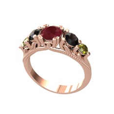 Eden 5 Taş Yüzük - Kök yakut, siyah zirkon ve peridot 18 ayar rose altın yüzük #x87cve