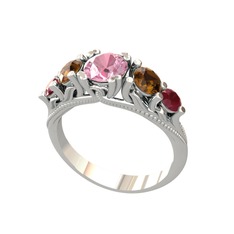 Eden 5 Taş Yüzük - Pembe kuvars, dumanlı kuvars ve kök yakut 925 ayar gümüş yüzük #x90unl