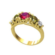 Eden 5 Taş Yüzük - Rodolit garnet, peridot ve swarovski 14 ayar altın yüzük #xawf2r