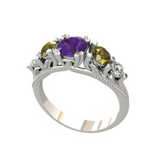 Eden 5 Taş Yüzük - Ametist, peridot ve swarovski 925 ayar gümüş yüzük #xcrxjn