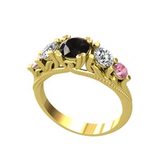 Eden 5 Taş Yüzük - Siyah zirkon, swarovski ve pembe kuvars 925 ayar altın kaplama gümüş yüzük #xd0vv9