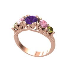 Ametist, pembe kuvars ve peridot 14 ayar rose altın yüzük