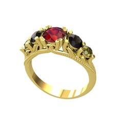 Eden 5 Taş Yüzük - Garnet, siyah zirkon ve peridot 18 ayar altın yüzük #xluaqt