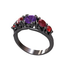 Eden 5 Taş Yüzük - Ametist, kök yakut ve garnet 925 ayar siyah rodyum kaplama gümüş yüzük #xlvy3j