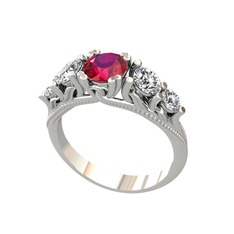 Eden 5 Taş Yüzük - Rodolit garnet, beyaz zirkon ve pırlanta 18 ayar beyaz altın yüzük (0.36 karat) #xmczz6