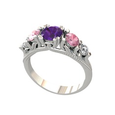 Eden 5 Taş Yüzük - Ametist, pembe kuvars ve pırlanta 18 ayar beyaz altın yüzük (0.36 karat) #xmx8ia