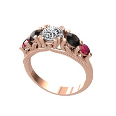 Eden 5 Taş Yüzük - Swarovski, siyah zirkon ve rodolit garnet 18 ayar rose altın yüzük #xn1hun