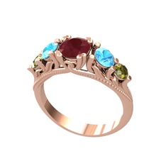 Kök yakut, akuamarin ve peridot 8 ayar rose altın yüzük