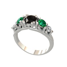 Eden 5 Taş Yüzük - Siyah zirkon, yeşil kuvars ve pırlanta 18 ayar beyaz altın yüzük (0.36 karat) #ybt6rz