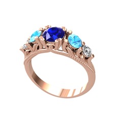 Eden 5 Taş Yüzük - Lab safir, akuamarin ve swarovski 18 ayar rose altın yüzük #yeesh6