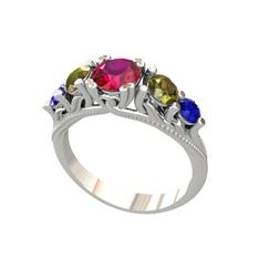 Eden 5 Taş Yüzük - Rodolit garnet, peridot ve lab safir 18 ayar beyaz altın yüzük #yemxkl