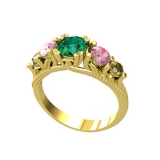 Eden 5 Taş Yüzük - Yeşil kuvars, pembe kuvars ve peridot 14 ayar altın yüzük #yes6o9