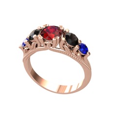 Eden 5 Taş Yüzük - Garnet, siyah zirkon ve lab safir 925 ayar rose altın kaplama gümüş yüzük #yfdjor