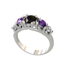 Eden 5 Taş Yüzük - Siyah zirkon, ametist ve pırlanta 925 ayar gümüş yüzük (0.36 karat) #yg1axz