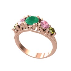 Eden 5 Taş Yüzük - Kök zümrüt, pembe kuvars ve peridot 8 ayar rose altın yüzük #yifss6