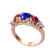 Eden 5 Taş Yüzük - Lab safir, rodolit garnet ve swarovski 8 ayar rose altın yüzük #yjd82a