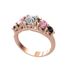 Eden 5 Taş Yüzük - Pırlanta, pembe kuvars ve siyah zirkon 18 ayar rose altın yüzük (0.92 karat) #yjtws4