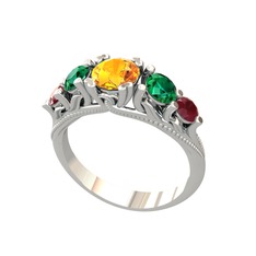 Eden 5 Taş Yüzük - Sitrin, yeşil kuvars ve kök yakut 8 ayar beyaz altın yüzük #yvgqek