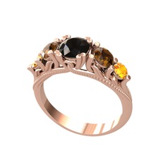 Eden 5 Taş Yüzük - Siyah zirkon, dumanlı kuvars ve sitrin 8 ayar rose altın yüzük #z1uc8r