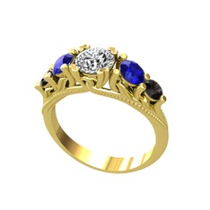 Eden 5 Taş Yüzük - Swarovski, lab safir ve siyah zirkon 8 ayar altın yüzük #z5wgy5