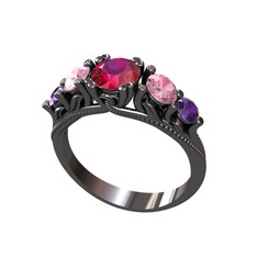 Eden 5 Taş Yüzük - Rodolit garnet, pembe kuvars ve ametist 925 ayar siyah rodyum kaplama gümüş yüzük #z8tj21