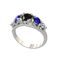 Eden 5 Taş Yüzük - Siyah zirkon, lab safir ve swarovski 8 ayar beyaz altın yüzük #z9ezyo