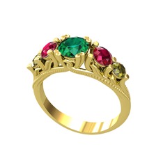 Eden 5 Taş Yüzük - Yeşil kuvars, rodolit garnet ve peridot 14 ayar altın yüzük #zcwv03