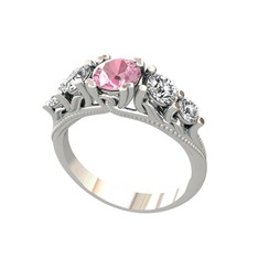 Eden 5 Taş Yüzük - Pembe kuvars, beyaz zirkon ve pırlanta 14 ayar beyaz altın yüzük (0.36 karat) #zhg1jc