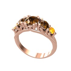Eden 5 Taş Yüzük - Dumanlı kuvars ve sitrin 8 ayar rose altın yüzük #zs91p8