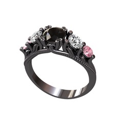Eden 5 Taş Yüzük - Siyah zirkon, swarovski ve pembe kuvars 925 ayar siyah rodyum kaplama gümüş yüzük #zshtyb