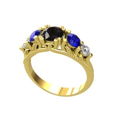 Eden 5 Taş Yüzük - Siyah zirkon, lab safir ve beyaz zirkon 8 ayar altın yüzük #ztgok5