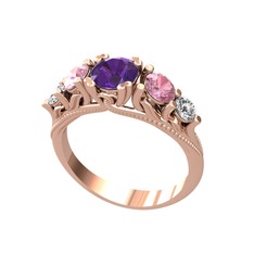 Eden 5 Taş Yüzük - Ametist, pembe kuvars ve swarovski 8 ayar rose altın yüzük #zv34fs