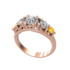 Eden 5 Taş Yüzük - Beyaz zirkon, swarovski ve sitrin 18 ayar rose altın yüzük #zxrzo3
