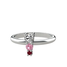 Madga Yüzük - Swarovski, pembe kuvars ve kök yakut 18 ayar beyaz altın yüzük #10337qw