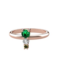 Madga Yüzük - Yeşil kuvars, beyaz zirkon ve peridot 8 ayar rose altın yüzük #109gkjs