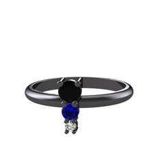 Madga Yüzük - Siyah zirkon, lab safir ve swarovski 925 ayar siyah rodyum kaplama gümüş yüzük #10f3cym