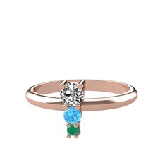 Swarovski, akuamarin ve kök zümrüt 14 ayar rose altın yüzük