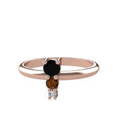 Madga Yüzük - Siyah zirkon, dumanlı kuvars ve swarovski 18 ayar rose altın yüzük #10sfpd8