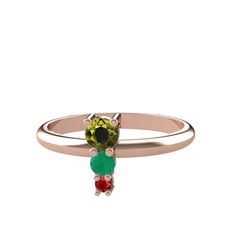 Peridot, kök zümrüt ve garnet 14 ayar rose altın yüzük