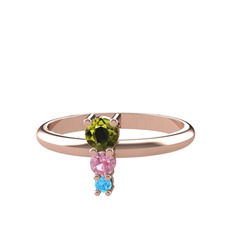 Madga Yüzük - Peridot, pembe kuvars ve akuamarin 18 ayar rose altın yüzük #114bkxr