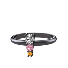 Madga Yüzük - Swarovski, pembe kuvars ve sitrin 925 ayar siyah rodyum kaplama gümüş yüzük #1158ta0