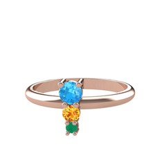 Madga Yüzük - Akuamarin, sitrin ve kök zümrüt 14 ayar rose altın yüzük #117903f