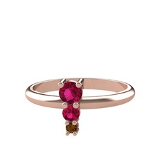 Rodolit garnet ve dumanlı kuvars 14 ayar rose altın yüzük